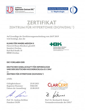 Zertifikat des Zentrums für Hypertonie